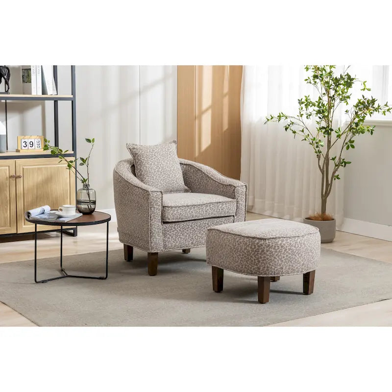 Mid-Century Barrel Accent Chair with Ottoman