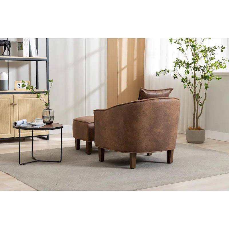 Mid-Century Barrel Accent Chair with Ottoman