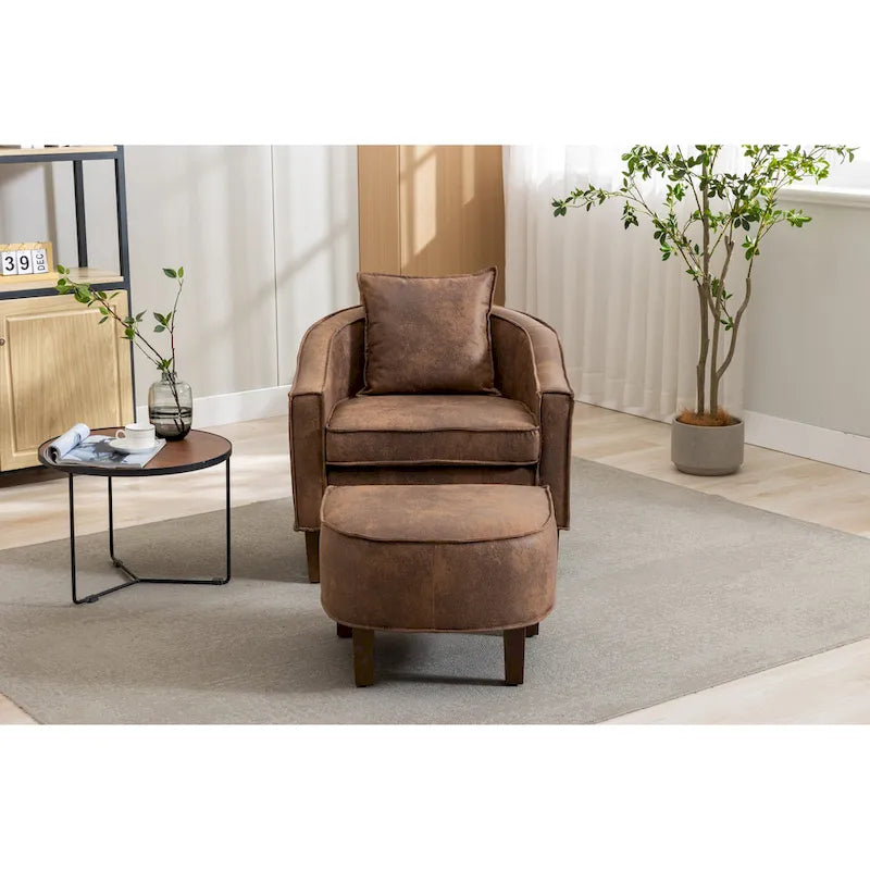 Mid-Century Barrel Accent Chair with Ottoman