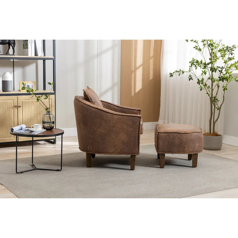 Mid-Century Barrel Accent Chair with Ottoman