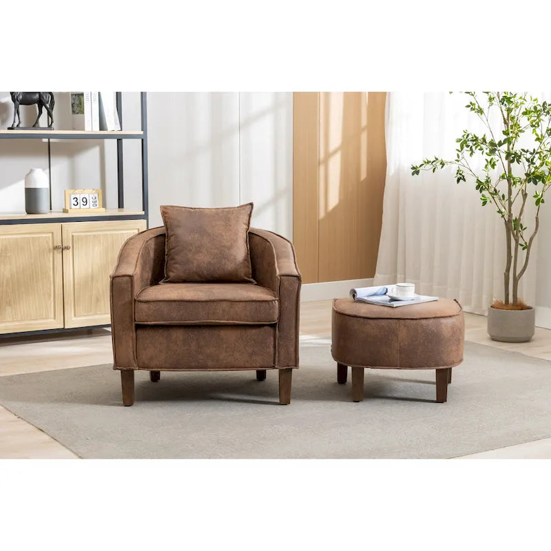 Mid-Century Barrel Accent Chair with Ottoman
