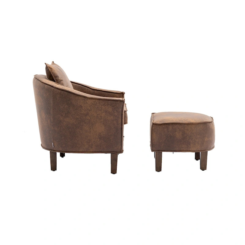 Mid-Century Barrel Accent Chair with Ottoman