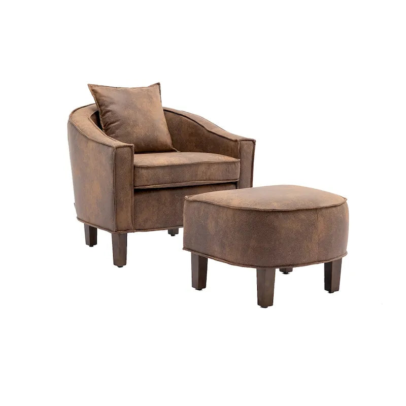 Mid-Century Barrel Accent Chair with Ottoman