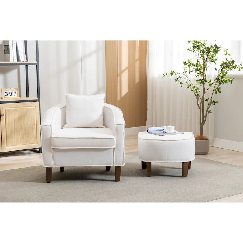 Mid-Century Barrel Accent Chair with Ottoman