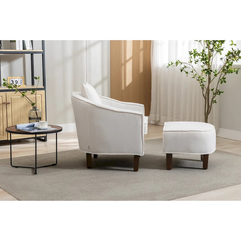 Mid-Century Barrel Accent Chair with Ottoman