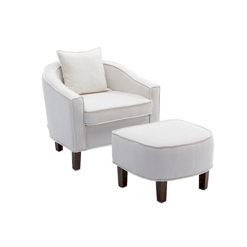 Mid-Century Barrel Accent Chair with Ottoman