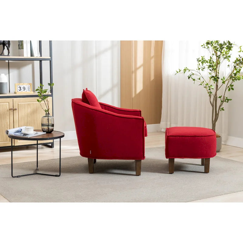 Mid-Century Barrel Accent Chair with Ottoman