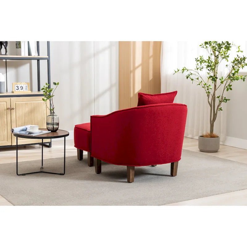 Mid-Century Barrel Accent Chair with Ottoman