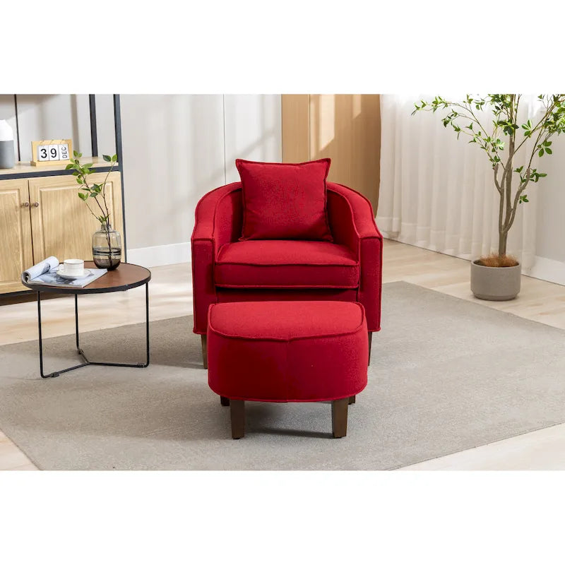 Mid-Century Barrel Accent Chair with Ottoman