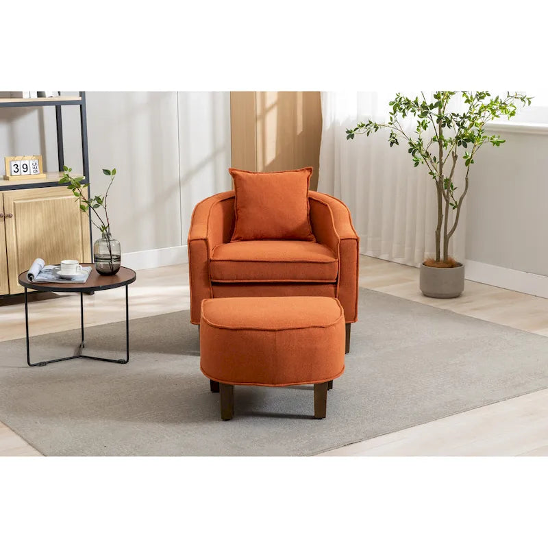 Mid-Century Barrel Accent Chair with Ottoman