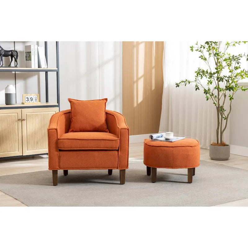 Mid-Century Barrel Accent Chair with Ottoman