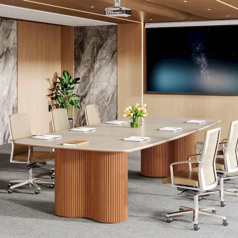 6.5 ft Conference Table with Sintered Stone Top & Solid Wood Base