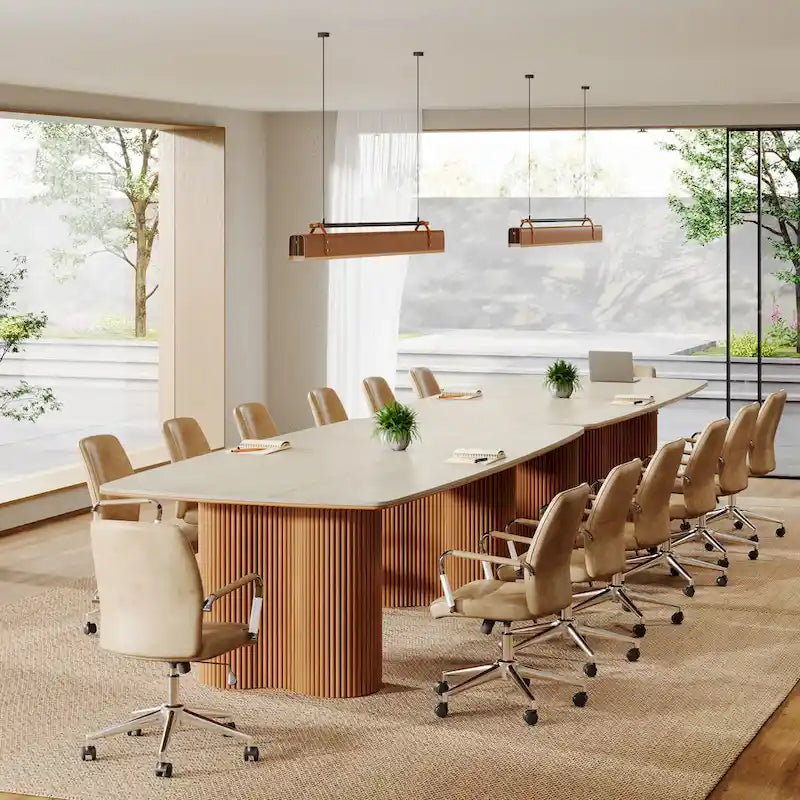6.5 ft Conference Table with Sintered Stone Top & Solid Wood Base