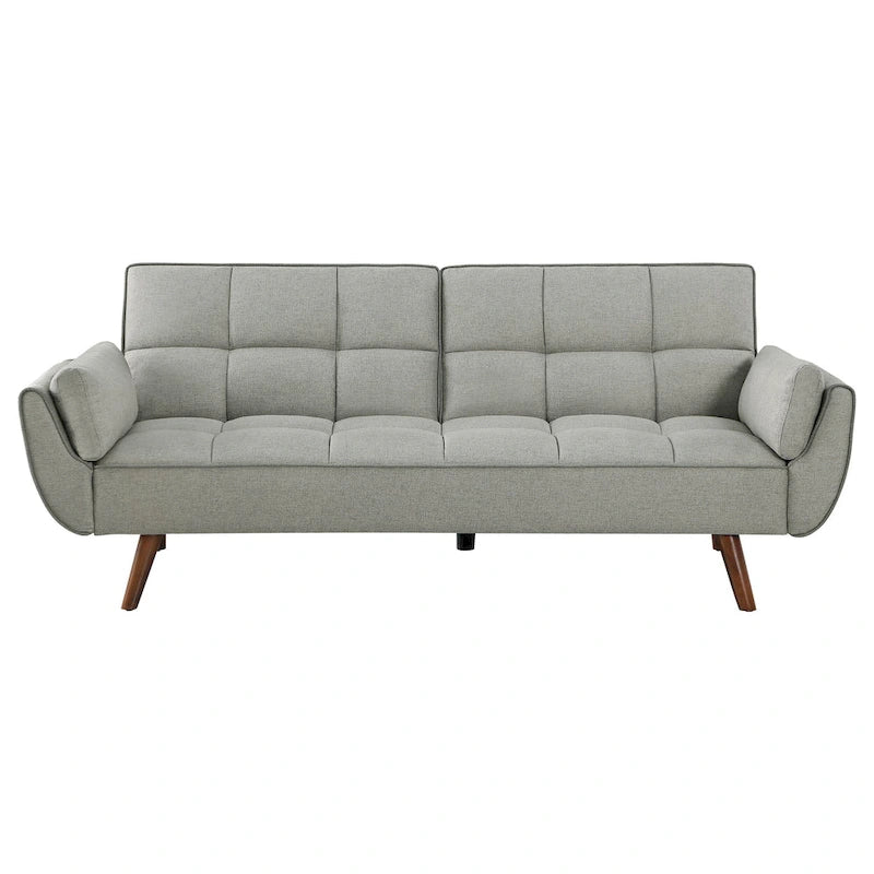 84 Inch Sofa Futon Bed with Tufted Back, Angled Legs, Gray Fabric