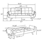 84 Inch Sofa Futon Bed with Tufted Back, Angled Legs, Gray Fabric