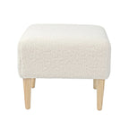 Square Padded Boucle Ottoman with Wood Legs