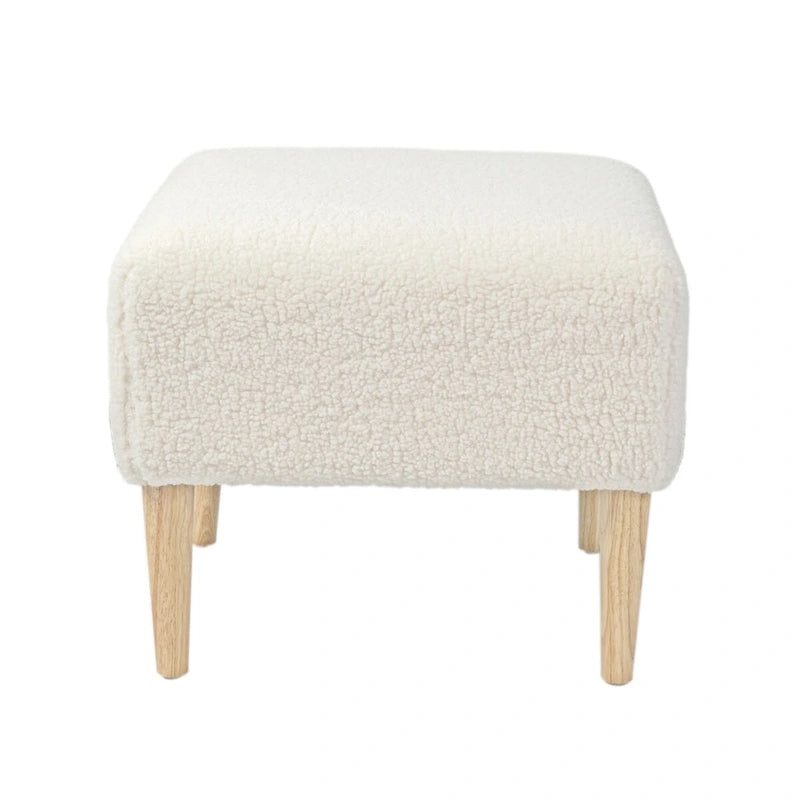 Square Padded Boucle Ottoman with Wood Legs
