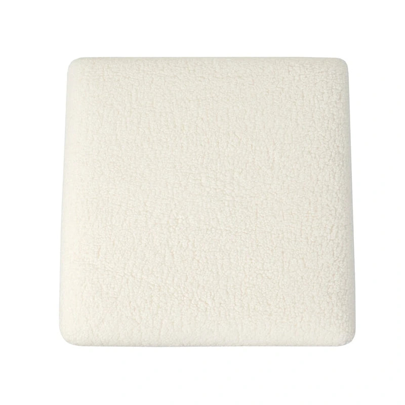 Square Padded Boucle Ottoman with Wood Legs