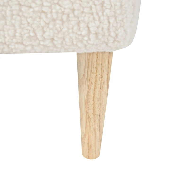 Square Padded Boucle Ottoman with Wood Legs