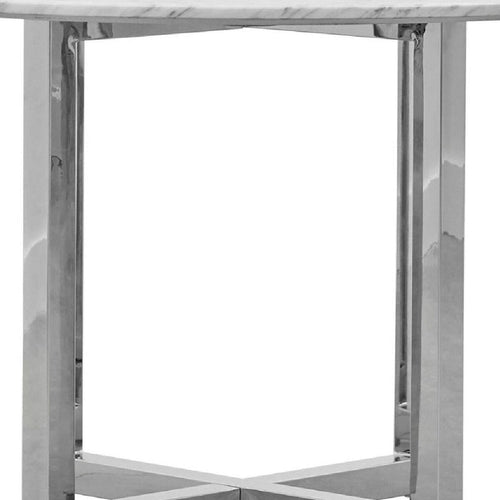 48 Inch Round Dining Table with Marble Top, Cross Base, Chrome