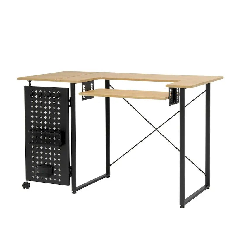 Pivot Sewing Table with Storage Panel and Adjustable Platform