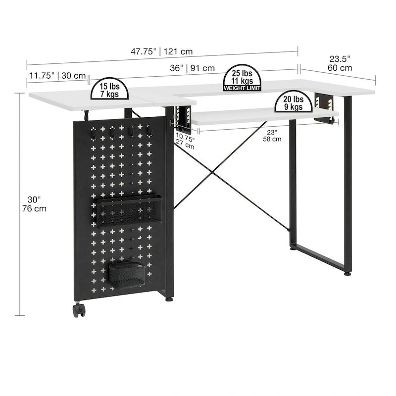 Pivot Sewing Table with Storage Panel and Adjustable Platform