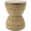 Rattan Handmade Woven Side End Accent Table with Wood Tabletop and Black Frame - Light Brown or Brown