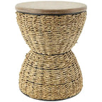 Rattan Handmade Woven Side End Accent Table with Wood Tabletop and Black Frame - Light Brown or Brown