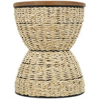 Rattan Handmade Woven Side End Accent Table with Wood Tabletop and Black Frame - Light Brown or Brown