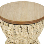 Rattan Handmade Woven Side End Accent Table with Wood Tabletop and Black Frame - Light Brown or Brown