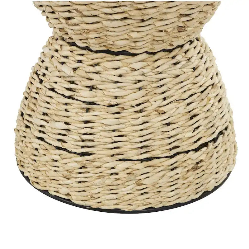 Rattan Handmade Woven Side End Accent Table with Wood Tabletop and Black Frame - Light Brown or Brown
