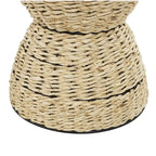 Rattan Handmade Woven Side End Accent Table with Wood Tabletop and Black Frame - Light Brown or Brown