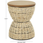Rattan Handmade Woven Side End Accent Table with Wood Tabletop and Black Frame - Light Brown or Brown