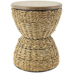 Rattan Handmade Woven Side End Accent Table with Wood Tabletop and Black Frame - Light Brown or Brown