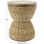 Rattan Handmade Woven Side End Accent Table with Wood Tabletop and Black Frame - Light Brown or Brown